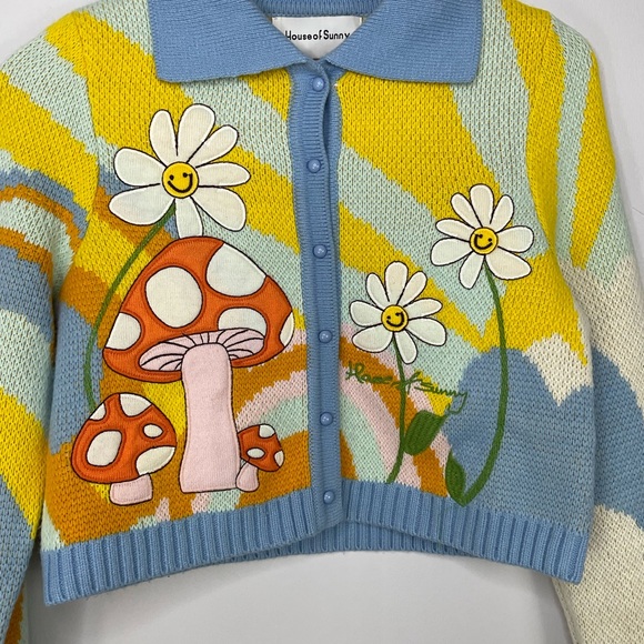 House of Sunny Mushroom Floral Cropped Cardigan Size 8 - Picture 2 of 12